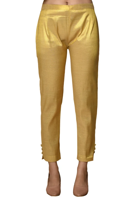 Buy Wahe-NOOR Women's Dark Fawn Hem Design Poly Silk Trouser Online at Best  Price | Distacart